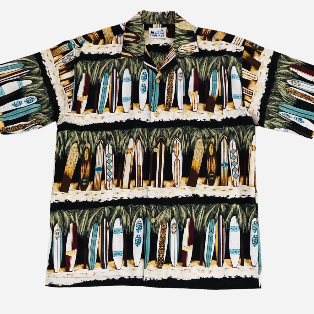 Sun Casuals  Men’s Vintage Y2K Surf Boards Hawaiian Shirt Beachy Size XL